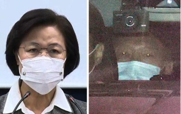 윤석열 검찰총장이 24일 오후 서울 서초동 대검찰청에서 퇴근하고 있다(오른쪽 사진). 앞서 추미애 법무부 장관이 서울고등검찰청 기자실에서 윤 총장에 대한 감찰 결과와 관련해 징계청구 및 직무배제 방침을 밝히고 있다(왼쪽 사진). 사진=연합뉴스