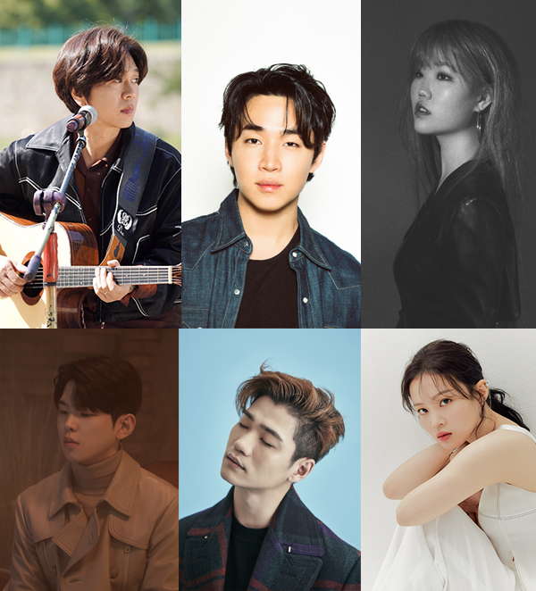 JTBC 음악 프로그램 '비긴어게인: REUNION' 출연진_(위 왼쪽부터 순서대로) 가수 윤도현, 헨리, 수현, 폴킴, 임헌일, 이하이. 사진 제공=JTBC.