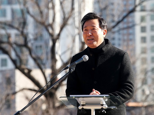 국민의힘 오세훈 전 서울시장이 17일 오전 서울 강북구 북서울꿈의숲에서 서울시장 보궐선거 출마 선언을 하고 있다. 사진=연합뉴스
