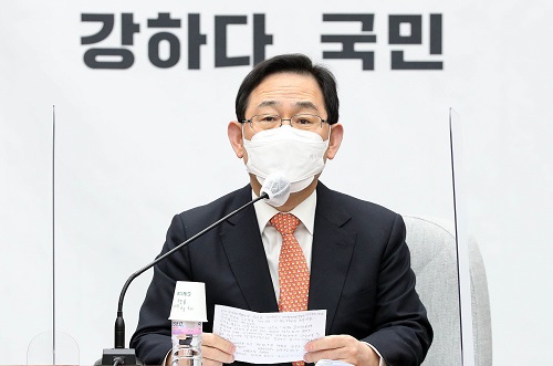 국민의힘 주호영 원내대표가 23일 국회에서 열린 원내대책회의에서 발언하고 있다. 사진=연합뉴스