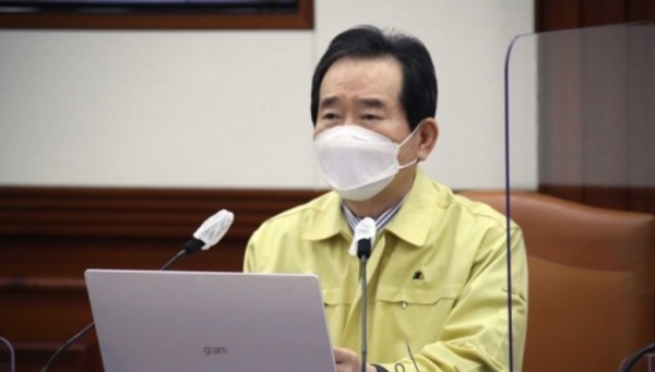 정세균 국무총리가 7일 정부서울청사에서 열린 신종 코로나바이러스 감염증(코로나19) 대응 중앙재난안전대책본부(중대본) 회의를 주재하며 발언하고 있다. 사진=연합뉴스