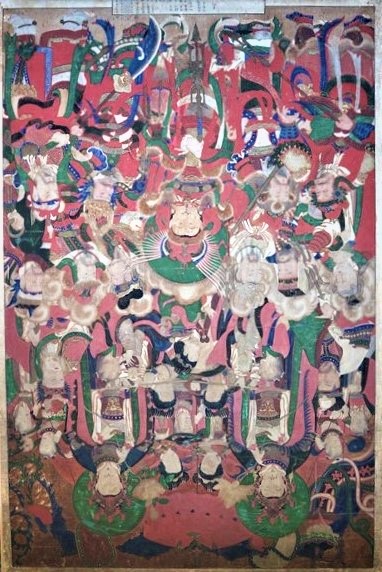 신중도 불화는 지리산 천은사 도계암에 봉안되었던 것으로 고려 말에 창건되어 현재까지 존재하고 있는 사찰이다.<br>신중도 불화 하단에 적힌 묵서(화기)에 의하면, 조성 연대는 1897년이다. 화기의 묵서는 출처가 기록된 부분만 의도적인 훼손 흔적이 확인되었으며, 현재 장황(표구)되어 있고 보존 상태는 양호하다.<br>신중도 불화는 환수 당시 대원사 내 차방에 보관되어 있었다. 소장 경위는, 서울 종로구 가회동 소재의 명인박물관(이무웅 관장)으로부터 2019년 11월 기증받은 것으로 확인된다.
