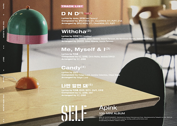 그룹 에이핑크가 4월 5일 발표하는 열 번째 미니 앨범 '셀프의 트랙리스트를 공개했다. 사진은 '셀프' 트랙리스트. 제공=IST엔터테인먼트.