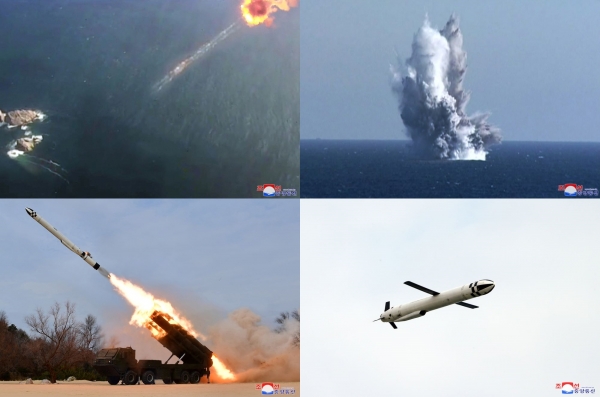 북한은 21~23일 '핵무인수중공격정' 수중폭발 시험과 전략순항미사일 핵탄두 모의 공중폭발시험을 각각 진행했다고 밝혔다. 사진=연합뉴스