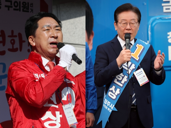 여·야 당 대표들이 취임 이후 첫 전국 선거인 4·5 재보궐선거를 앞두고 출마한 소속 후보들에 대한 지원에 나섰다. 김기현 국민의힘 대표(왼쪽부터), 이재명 더불어민주당 대표. 사진=연합뉴스
